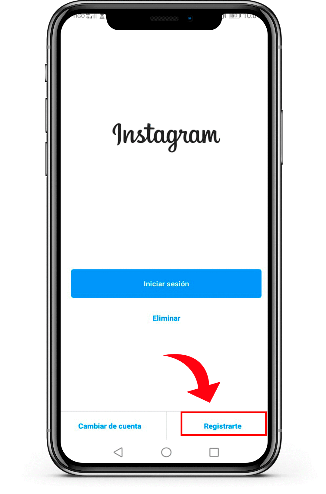Opción de registro de cuenta Instagram